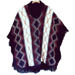 Poncho Fringe Free Size V-neck Southwest Aztec Western Tribal Retro Vintage
